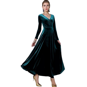 Urban Coco Dark Teal Velour Long Sleeve V-Neck Dress SIZE L